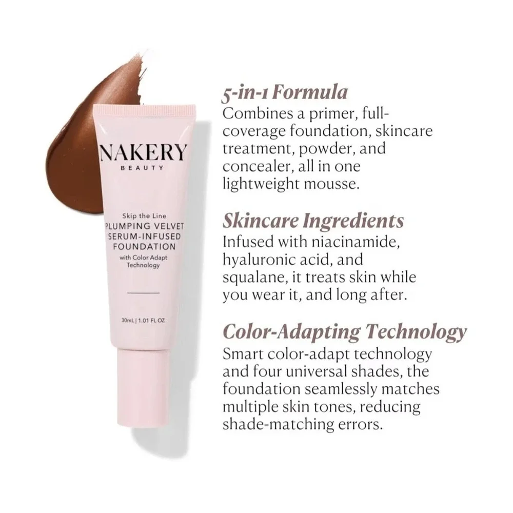 Nakery Skip the Line Instant Coverage Plumping Velvet Foundation  Medium  New